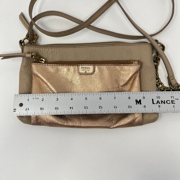Fossil Sydney Crossbody Rose Metallic Purse Chain Leather Strap Zipper Purse Bag - Picture 12 of 13